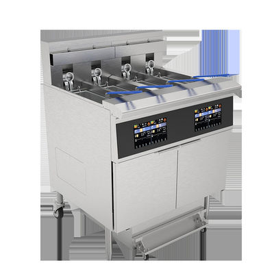 Panneau intelligent à écran tactile professionnel 4 réservoirs 4 paniers 28KW 304SUS Chips électriques Friteuse ouverte