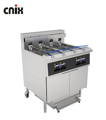 Panneau intelligent à écran tactile professionnel 4 réservoirs 4 paniers 28KW 304SUS Chips électriques Friteuse ouverte
